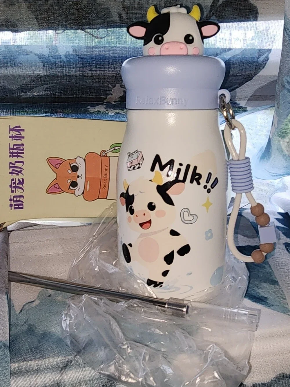 ✨️Kids Blue Cute Cow Water Bottle🩵